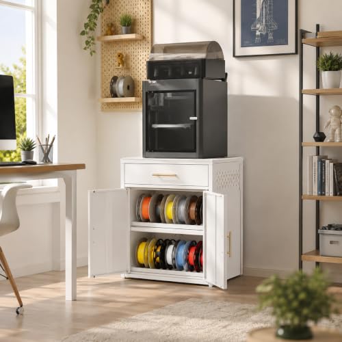 3D Printer Stand Cabinet with Filament Storage,3D Printer Table Sturdy Desk - color: Cabinet White
