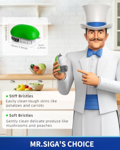 MR.SIGA Fruit and Vegetable Cleaning Brush with Non Slip Comfortable Grip - color: Green