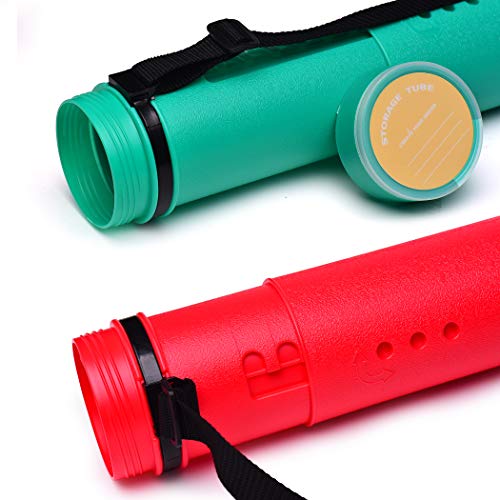 2-Pack Extendable Poster Tubes Expand from 24.5” to 40” with Shoulder Strap | Carry Documents, Blueprints, Drawings and Art | Red and Green Portable Durable Round Storage Cases with Lids and Labels - color: Red and Green, size: large, style: Round