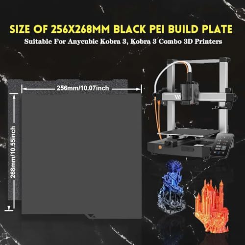 IdeaFormer-3D Kobra 3 PEI Build Plate 256x268mm, Flexible Smooth+Textured PEI Spring Steel Bed Plate for Anycubic Kobra 3/Kobra 3 V2/Kobra 3 Combo 3D Printer Platform - color: PEI(Smooth+Texutred Black PEI)