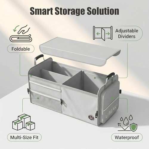 LIBZAKI Car Trunk Storage Organizer, Multi Compartment Collapsible Trunk Storage Box for Car Truck SUV-Gray - color: Gray, size: Standard