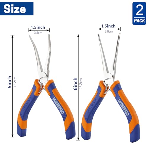 2 PCS 6" Mini Needle Nose Pliers Set, Straight and Bent Long Nose Pliers with Comfort Grip Handles, Small Needle Nose Plier for Jewelry Making, Handmade Craft - style: Straight & Bent Needle Nose Pliers Set-Blue