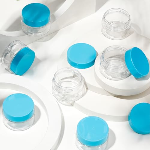 SATINIOR 24 Pieces Clear Plastic Jars with Lids, Blue Lid, 1 oz - color: Blue Lid, size: 1 oz