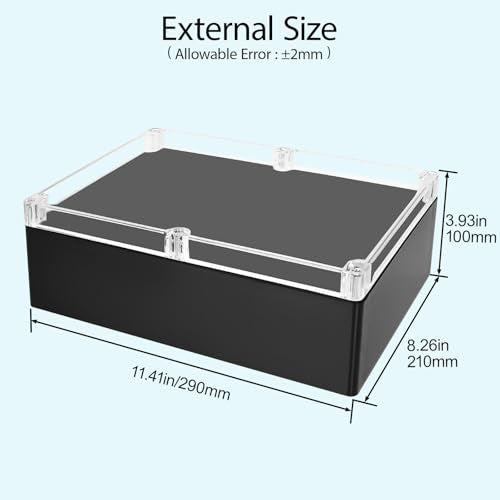 Project Box IP65 Waterproof Dustproof Junction Box ABS Plastic Enclosure Box for Electronics Clear Cover Outdoor Project Black 11.4"x 8.2"x 3.9"(290 x 210 x 100mm) - color: Black-Clear Cover, size: 11.4" x 8.2" x 3.9"