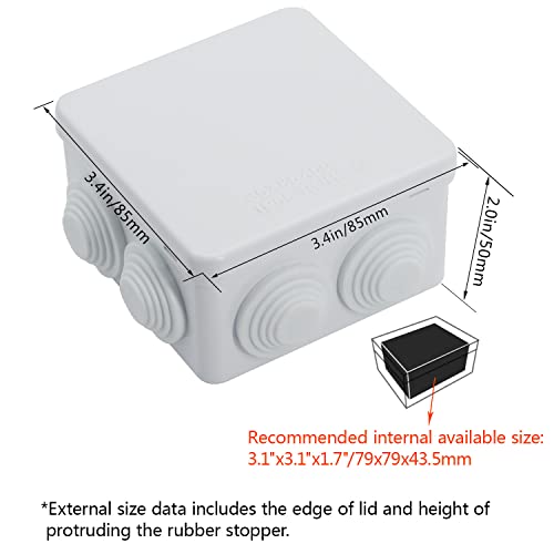 LeMotech Junction Box, ABS Plastic IP55 Water Resistant and Dustproof, Universal Electrical Enclosure, Outdoor and Indoor Project Box, 3.4" x 3.4" x 2", White (Pack of 2) - size: 3.4" x 3.4" x 2" (2pc)