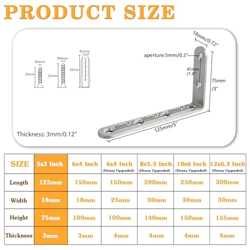 Alise Brushed Floating Shelf Bracket,5x3 Inch L Brackets for Shelves,4 Pcs - color: Brushed Nickel, size: 5x3 Inch