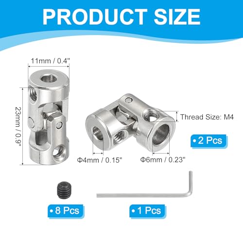 PATIKIL Rotatable Universal Steering Shaft 4mm to 6mm Inner Dia, 4 Pcs U Joint Shaft Coupling U Joints Coupler Connector Accessories with M4 Screws for Motor Model Robots - size: 4mm to 6mm