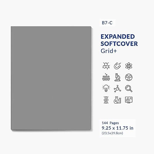 Vela Sciences Advanced B7-C Expanded Softcover Lab Notebook, 9.25 x 11.75 in (23.5 x 30 cm), 144 Pages, Permanent Bound, 70lb Heavyweight Paper (1-Pack, Grid +) - style: Grid +
