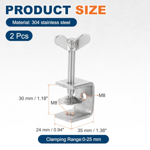 HARFINGTON 2Pcs 304 Stainless Steel C Clamps 30mm Square Mini Tiger Clamp - size: 30mm