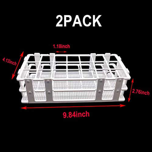 Plastic Test Tube Rack 2 Pack 21 Holes Lab Test Tube Rack Holder for 30mm and Below The Test Tubes, Detachable, 21 Holes