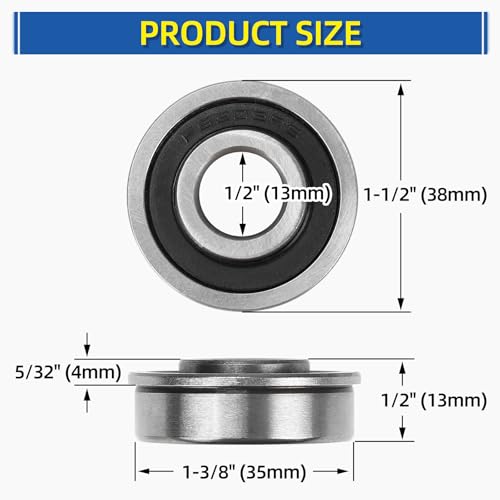 GICOOL 1/2" Sealed Flanged Steel Bearing, 13mm ID x 35mm OD x 13mm W, 4 PK - size: ID 1/2" x OD 1-3/8"