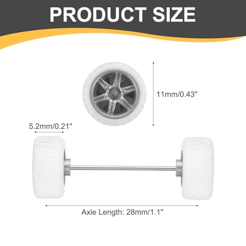 MECCANIXITY 4 Set 1/64 Wheels and Tires Set, Real Riders Rims Includes Axles for RC Diecast Car DIY Model, White with Silver 6-Spoke Rims, 11 x 5.2mm