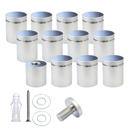 Aluminum Wall Mount Standoffs Screws, Satin Chrome Electroplated, 1" x 1", Pack of 12 - color: Satin Chrome Electroplated, size: 1" x 1"