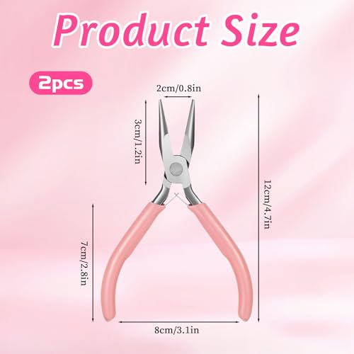 Mini Needle Nose Pliers Set, 2Pcs Needle Nosepliers for Jewelry Making, Pink Jewelry Chain Nose Plier, Small Craft Plier with Smooth Jaw and Comfort Grip Handle for Wire Bending Object Grasping - color: Pink