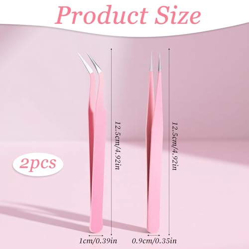 2 Pcs Sticker Tweezers, Craft Tweezers Scrapbooking Tools Precision Tweezer Pink Cute Crafting Tweezer for Stickers Lashes Electronics Scrapbooking (Pink) - color: Pink