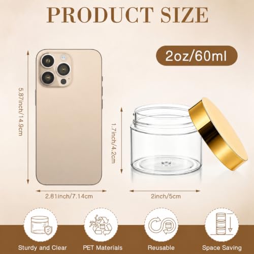 200 Pcs 2 oz Empty Bulk Plastic Container Jars with Lid Leak Proof Round Plastic Jars Small Cosmetic Travel Containers for Storage Makeup Creams Lotion Ointments (Gold) - color: Gold, size: 2 oz