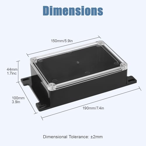 Project Box IP65 Waterproof ABS Plastic Electrical Junction Box with Clear Cover Enclosure with Fixed Ear, Black 5.9"x 3.9"x 1.7"(150x100x44mm)(Pack of 1) - color: 1 pack, size: 5.9"x 3.9"x 1.7"