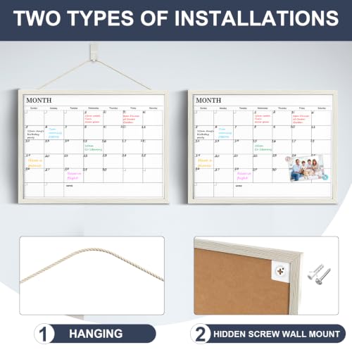 Tankee Whiteboard Calendar, 36x24 Large Hanging Dry Erase Calendar for Wall - color: Wh - No Corkboard, size: 36"W x 24"H
