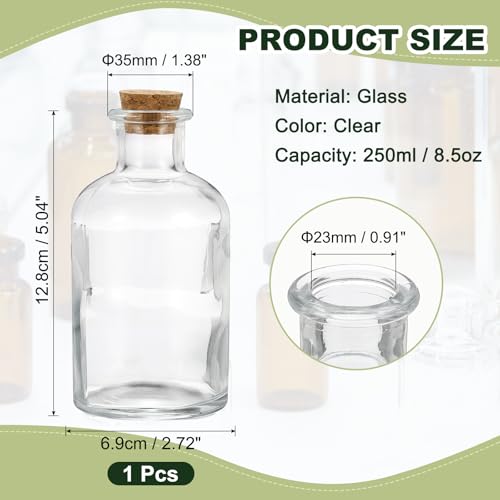 PATIKIL 250ml Glass Reagent Bottle with Wood Stopper, Narrow Mouth 8.5oz - size: 8.5 Ounces