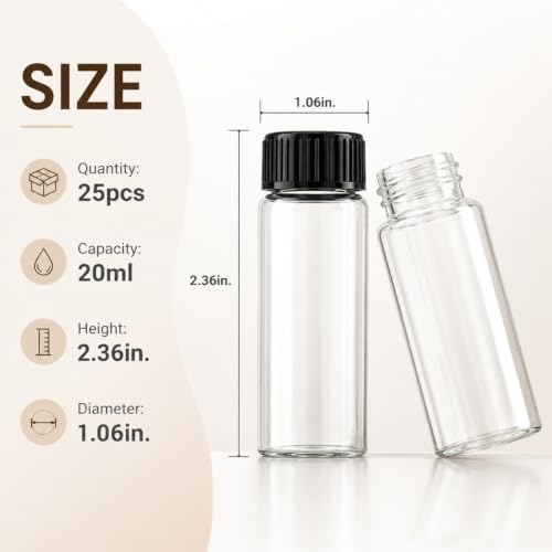 20ml 25 PCS Clear Glass Vials with Screw Caps - size: 20ML 25pcs