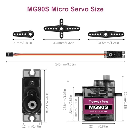 MG90S Micro Servo Motor Kit AYWHP 8 Pcs MG90S Servo Metal Gear Micro Servo for RC Helicopter/Car/Boat Micro Plane Mini Servos for Arduino Project(Servo Control Angle 0-180°) - size: 8