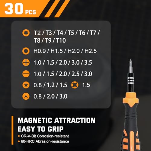 Laptop Precision Screwdriver Set,33 in 1 Magnetic Small Screwdriver Electronic Repair Tool Kit for Phone, Glasses, Watch, Ring Doorbell, RC Car, Xbox,Toys - color: Orange