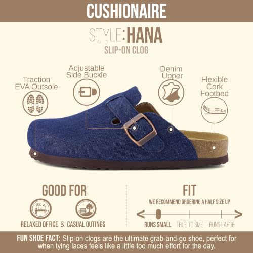 CUSHIONAIRE Hana Cork Footbed Clogs for Women, Slip On Fall Shoes - color: Dark Denim, size: 6