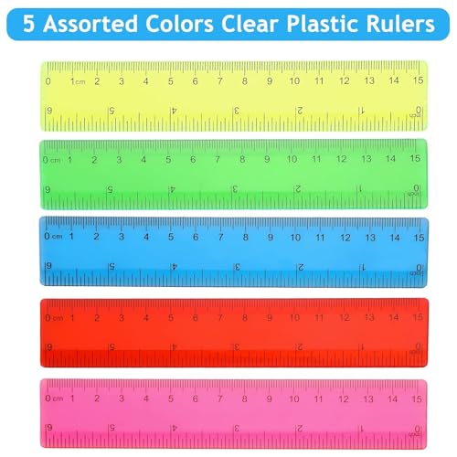 Zonon 200 Pcs 6 Inch Plastic Rulers Bulk Flexible Dual Transparent Colorful - color: Transparent Bright Color
