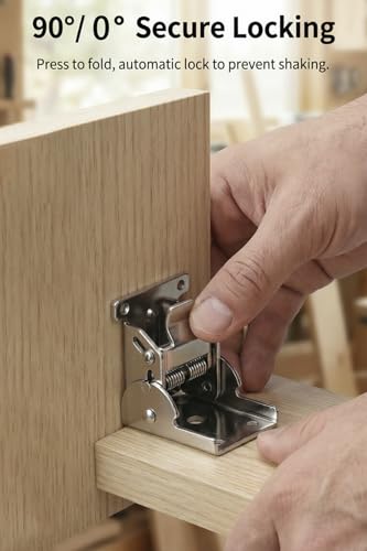 90 Degree Folding Hinge Set of 2, self-Locking Hinge - color: Silver