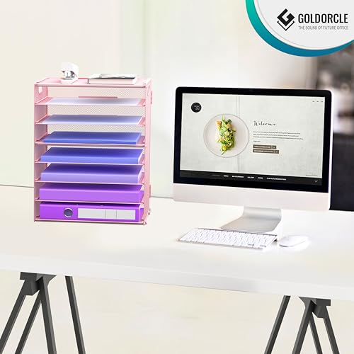 8 Tier Paper Letter Tray Organizer with Handles for Desk (Pink) - color: Pink