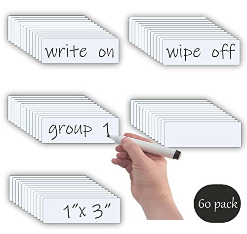 STTMGN Dry Erase Magnetic Labels (1x3,Pack of 60),Write On Magnets Sticker,Real Waterproof/Reusable for Classroom&Office&Cabinet&whiteboard&Fridge&More (White) - color: White 60pcs, size: 1X3"
