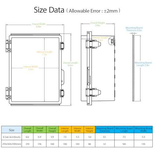 LeMotech Electrical Box, IP67 Waterproof Hinged Clear Cover Stainless Steel Latch Junction Box, ABS Plastic Electrical Enclosure with Mounting Plate,Wall Brackets, Cable Glands,8.2"x6.3"x3.9", Grey - color: Clear Cover, size: 8.2"x6.3"x3.9"