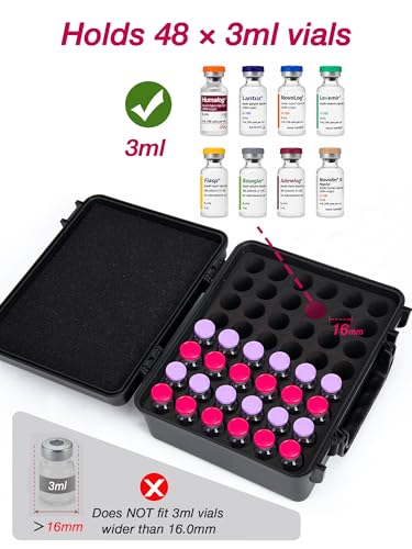 Peptide Case for Fridge, 48 Slots 3ml Vials Holder, Insulin Vial Organizer - color: 3ml-48 Slot-black