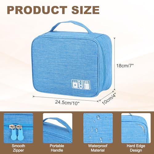Waterproof Travel Electronics Organizer Bag, Portable Cable Case-Blue - color: Blue, size: Single-Layer