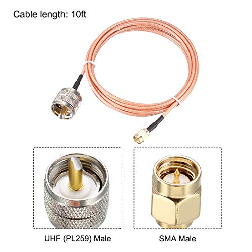 uxcell SMA Male to UHF PL-259 Male RG316 RF Coaxial Coax Cable 10 Ft - size: 10 Feet