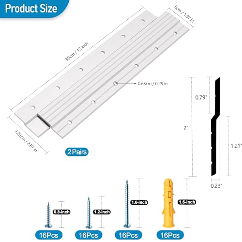 AENTGIU French Cleat Hanger 12 Inch - 2 Pairs - Aluminum Slim Z Clips/Bar - size: 12 inch, 2 Pair(4 Pcs)