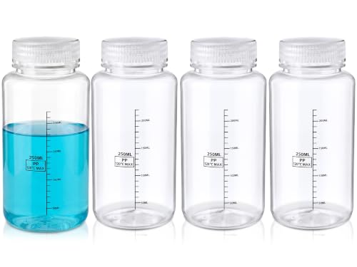 4 Pcs 8 oz Wide Mouth Plastic Bottles, PP Liquid Containers - size: 8 oz