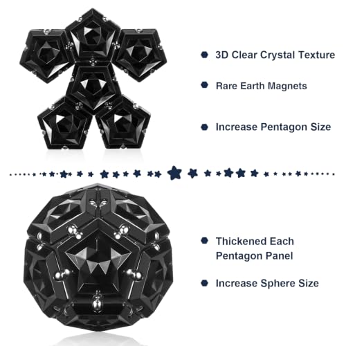 Magnetic Fidget Sphere - Anxiety Sensory Fidgets Toys - Crystal Black - 12 Piece Set - Creativity Beyond Imagination, Inspirational, Recreational, Desk Toy for Adults - color: Crystal Black