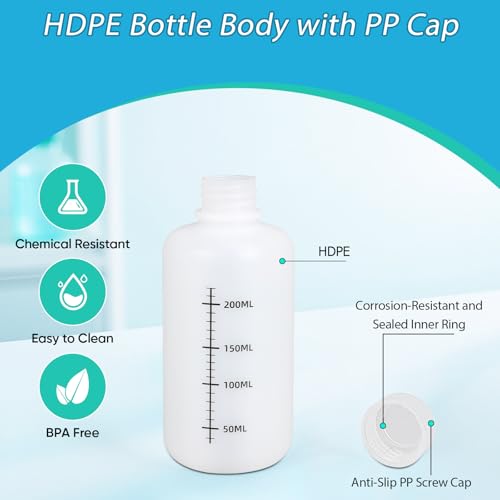 8oz/250ml Narrow Mouth Plastic Bottles with Caps, HDPE Laboratory Grade Graduated Liquid Containers for Reagent Sample Medicine Water Storage (Translucent, 4 Pcs) - size: 8 Ounces