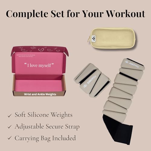 Wrist & Ankle Weights for Women – 2 lb Total, 1 lb Each | Weighted Bangles - color: Beige