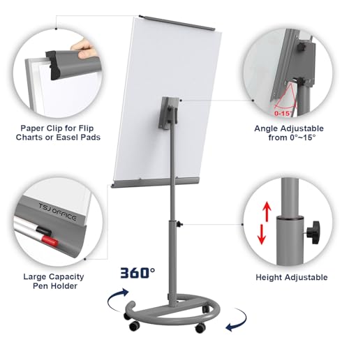 TSJ OFFICE Rolling Whiteboard Standing - 40 x 26 Inches Mobile White Board - color: Gray