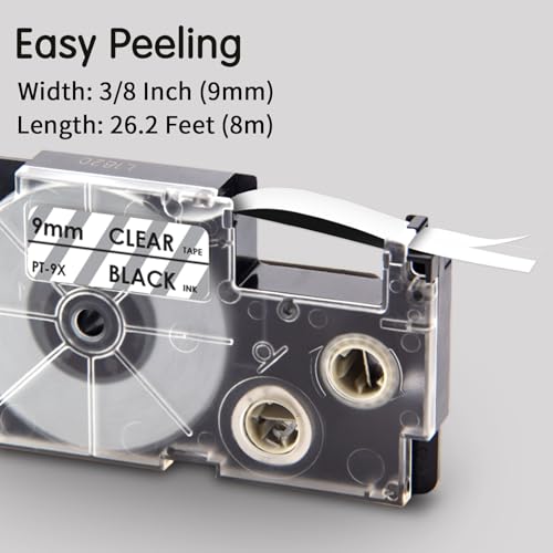 Pristar Compatible for Casio XR-9X XR-9X2S XR9X XR9X2S Clear Label Tape - color: Black on Clear