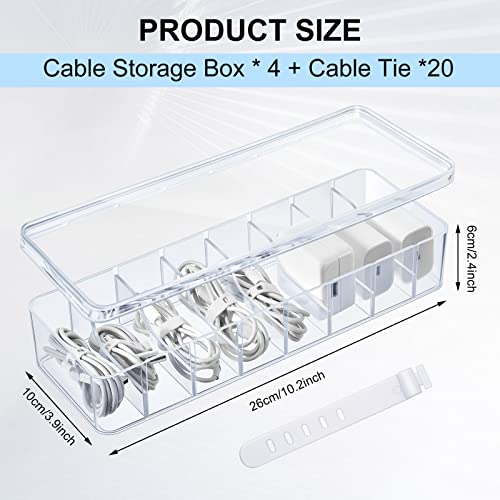 Tatuo Cord Organizer Box with Lid, Clear, 4 Pack - color: Clear