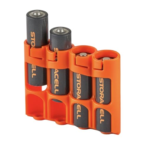 Storacell AA Battery Storage Caddy, Orange, Holds 4 Batteries (Not included) (Pack of 2) - size: 4 Count (Pack of 2)