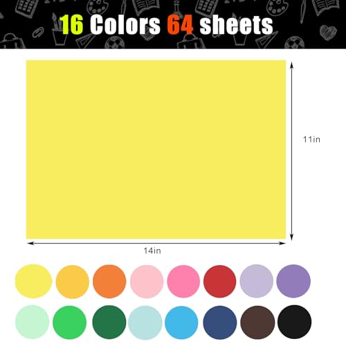 Poster Board 11 x 14 Inches, 64 Sheets 16 Assorted Colors Colored Poster Board Bulk for School Craft Project Presentation Drawing Graphic Display - color: Assorted Colors