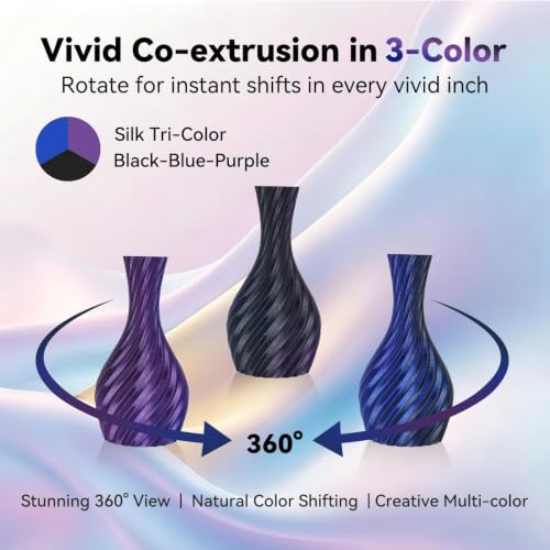 Kingroon Silk PLA Filament, Tri Color PLA Filament, Multicolor 3D Printer Filament, Dimensional Accuracy 1.75mm (+/-0.02mm) 1kg Spool(2.2lbs), Black Blue Purple - color: 1kg-black Blue Purple, size: 1KG