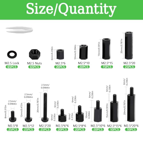 365 Pcs M2.5 Black Nylon Hex Standoff Screw Nut Kit - size: M2.5-365Pcs