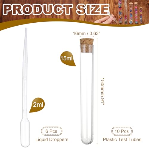 PATIKIL 16x150mm 15ml Plastic Test Tubes with Cork Stoppers 10 Pcs - size: 16x150mm (15ml)