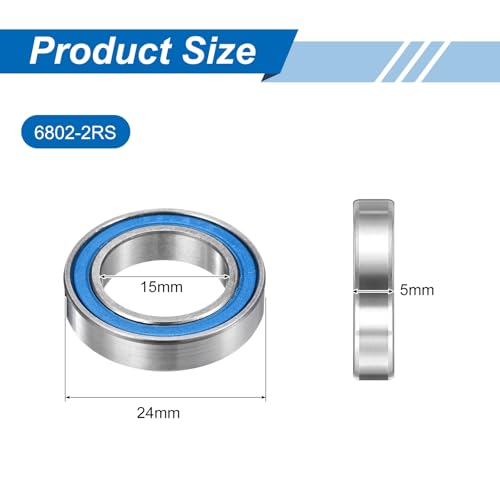 uxcell 8 Pcs 6802-2RS Micro Bearings, 15x24x5mm Chrome Steel, ABEC7 - size: 6802-2RS