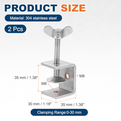 HARFINGTON 2Pcs 304 Stainless Steel C Clamps 35mm Square Mini Tiger Clamp - size: 35mm